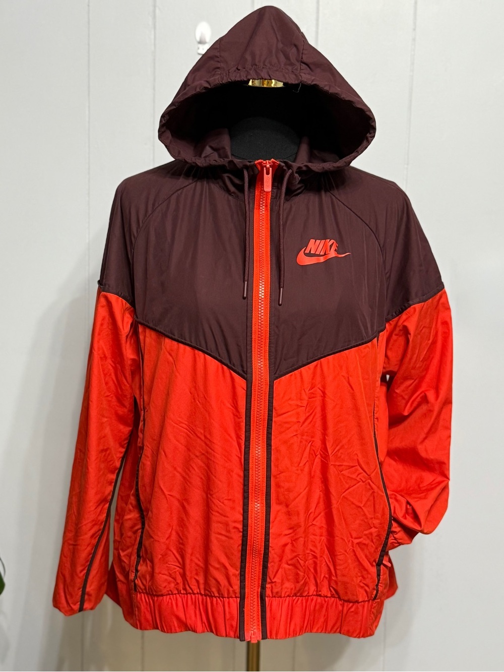 #2)  Unisex Nike Two-Tone Red and Burgundy Hooded Windbreaker Jacket